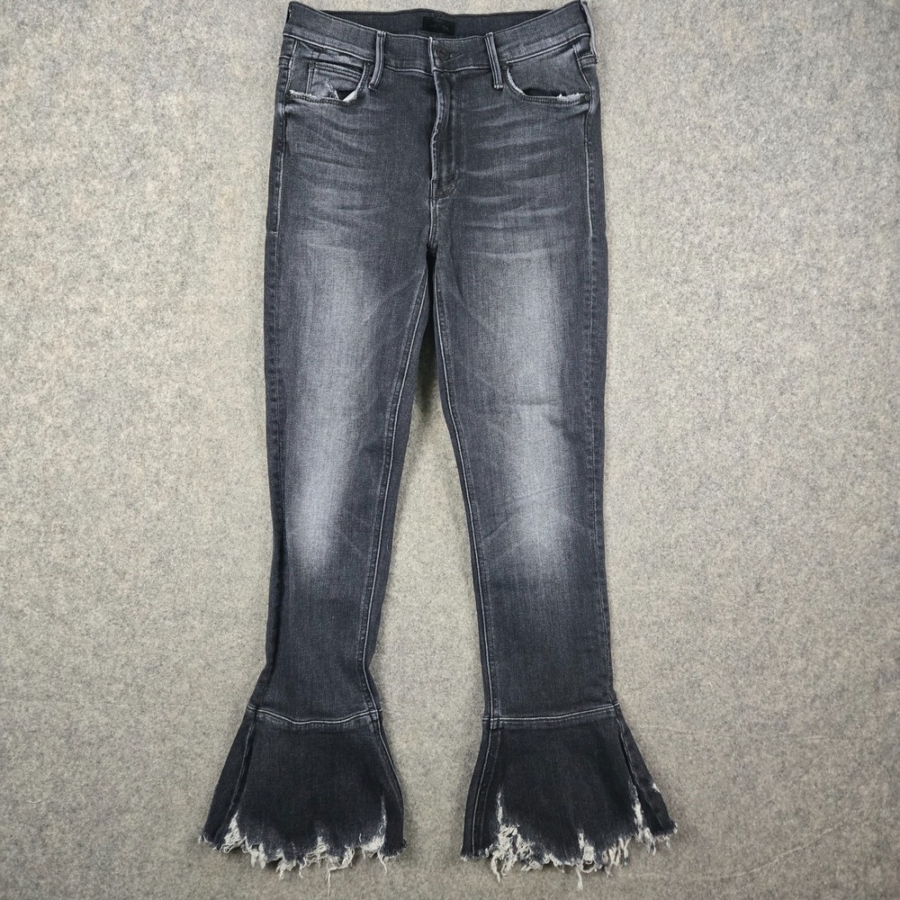 MOTHER Jeans Womens 26 Black Cha Cha Chew Flare Ruffle Crop Leave the Light On